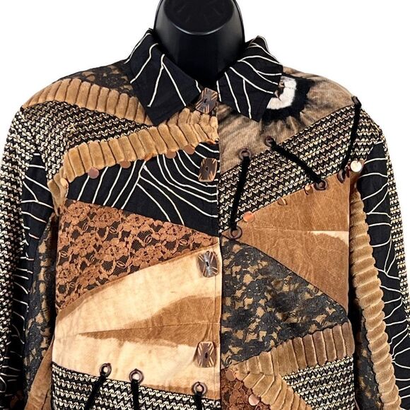 Sandy Starkman Animal Print Patchwork Silk Blend Art to Wear Jacket - Picture 2 of 14